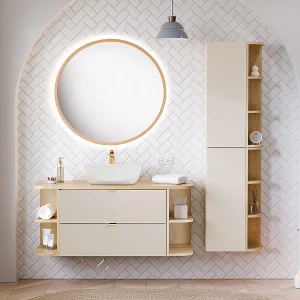 Azel kasjmier en hout 120cm enkel wastafelmeubel met LED spiegel
