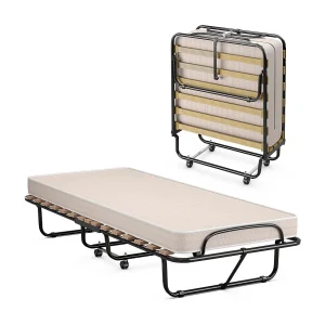 80 x 190 cm, logeerbed met matras van traagschuim, inklapbaar eenpersoonsbed, stabiel metalen bed tot 130 kg belastbaar,vouwbed,draagbaar bed (beige)TI94021 80 x 190 cm, logeerbed met matras van traagschuim, inklapbaar eenpersoonsbed, stabiel metalen bed tot 130 kg belastbaar,vouwbed,draagbaar bed (beige)TI94021
