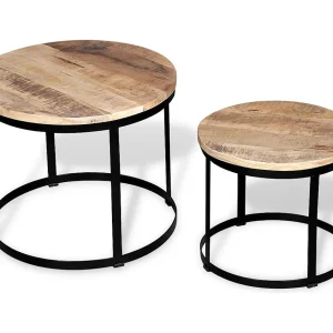 2-delige Salontafelset rond 40/50 cm ruw mangohout 2-delige Salontafelset rond 40/50 cm ruw mangohout