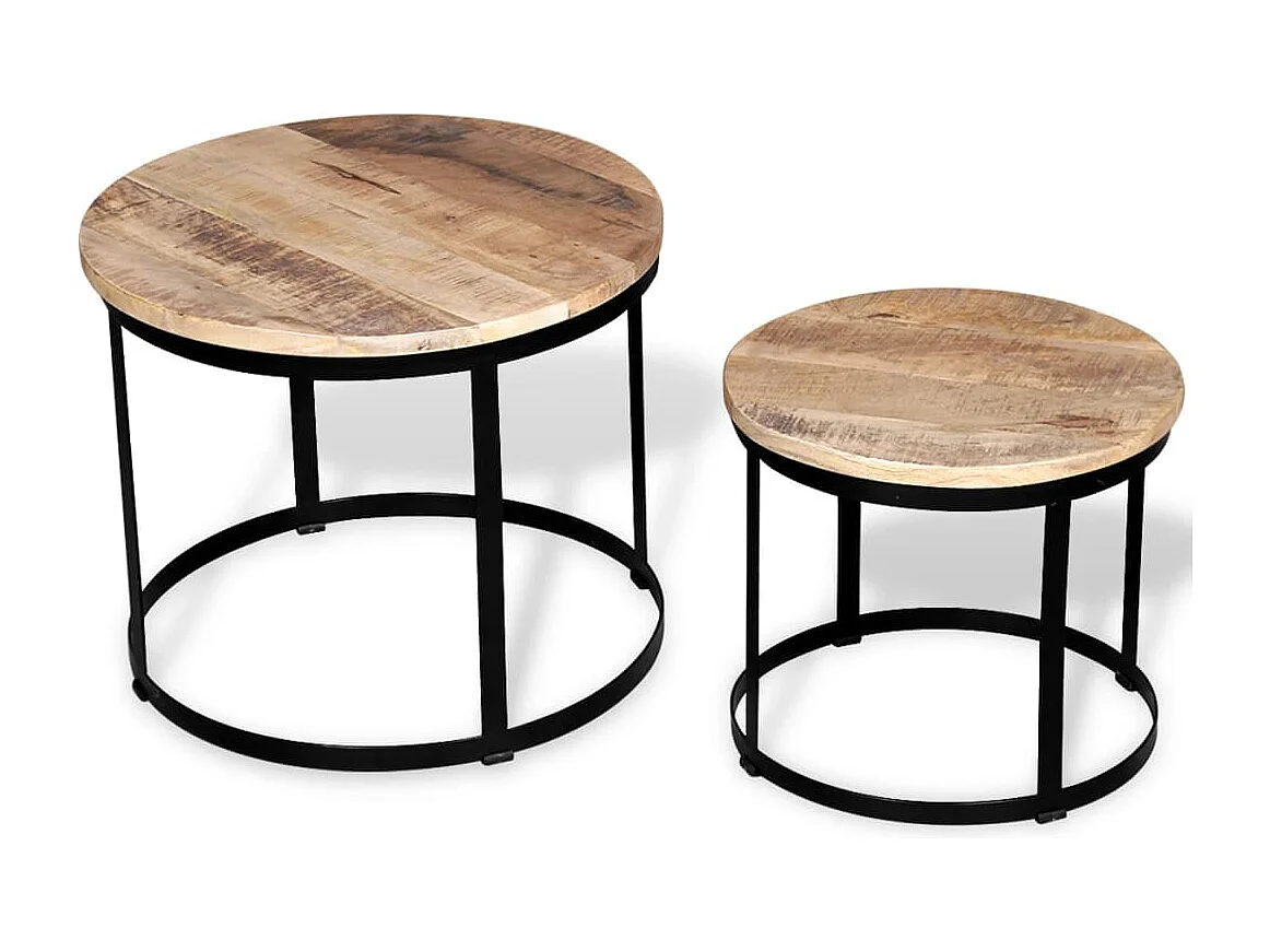 2-delige Salontafelset rond 40/50 cm ruw mangohout