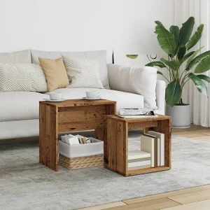 2-delige Tafeltjesset bewerkt hout oud houtkleurig 2-delige Tafeltjesset bewerkt hout oud houtkleurig