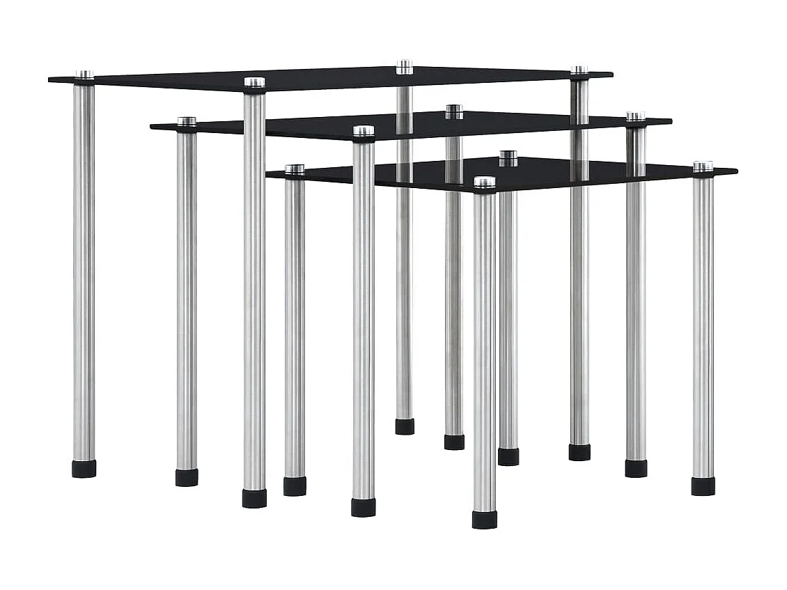 3-delige Tafeltjesset gehard glas zwart