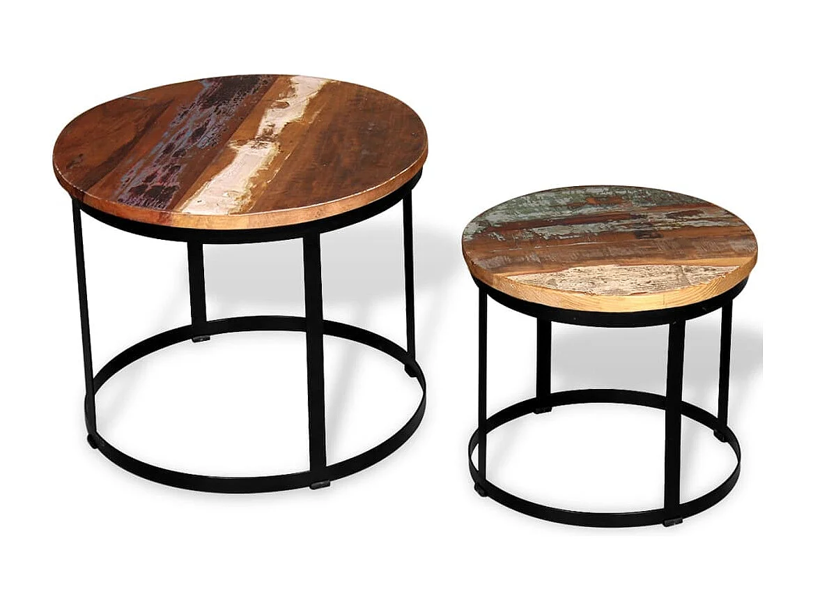 2-delige Salontafelset rond 40/50 cm massief gerecycled hout