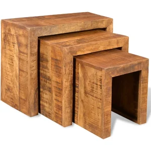 3-delige Tafeltjesset massief mangohout 3-delige Tafeltjesset massief mangohout