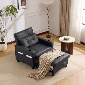 3-in-1 uitschuifbare slaapbank met bekerhouders en USB-aansluiting, verstelbare ligstoel als fauteuil of bed, ruimtebesparend voor kleine kamers 3-in-1 uitschuifbare slaapbank met bekerhouders en USB-aansluiting, verstelbare ligstoel als fauteuil of bed, ruimtebesparend voor kleine kamers