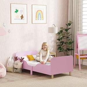 AIYAPLAY Roze MDF Kinderbedframe – Eenpersoonsbed met Veiligheidsrails, Zonder Matras AIYAPLAY Roze MDF Kinderbedframe – Eenpersoonsbed met Veiligheidsrails, Zonder Matras