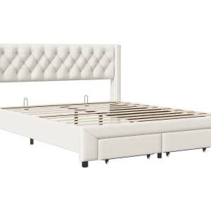 Geklonken bed 160*200cm, lade + ledstrip + USB-oplaadpoort + opbergtas, fluweel, beige Geklonken bed 160*200cm, lade + ledstrip + USB-oplaadpoort + opbergtas, fluweel, beige