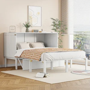 140×200 cm Murphy bed, wandbed met lattenbodem, verticaal opklapbed voor jongeren – wit