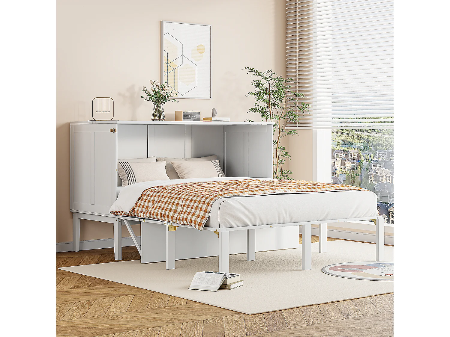 140x200 cm Murphy bed, wandbed met lattenbodem, verticaal opklapbed voor jongeren - wit