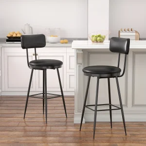 2 zwarte barstoelen met rugleuning, kunstleer, zithoogte 65 cm, voor keuken 2 zwarte barstoelen met rugleuning, kunstleer, zithoogte 65 cm, voor keuken