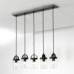 5-lichts zwarte lineaire kroonluchter, landelijke, in hoogte verstelbaar (E27 fitting, geen lampen) 5-lichts zwarte lineaire kroonluchter, landelijke, in hoogte verstelbaar (E27 fitting, geen lampen)