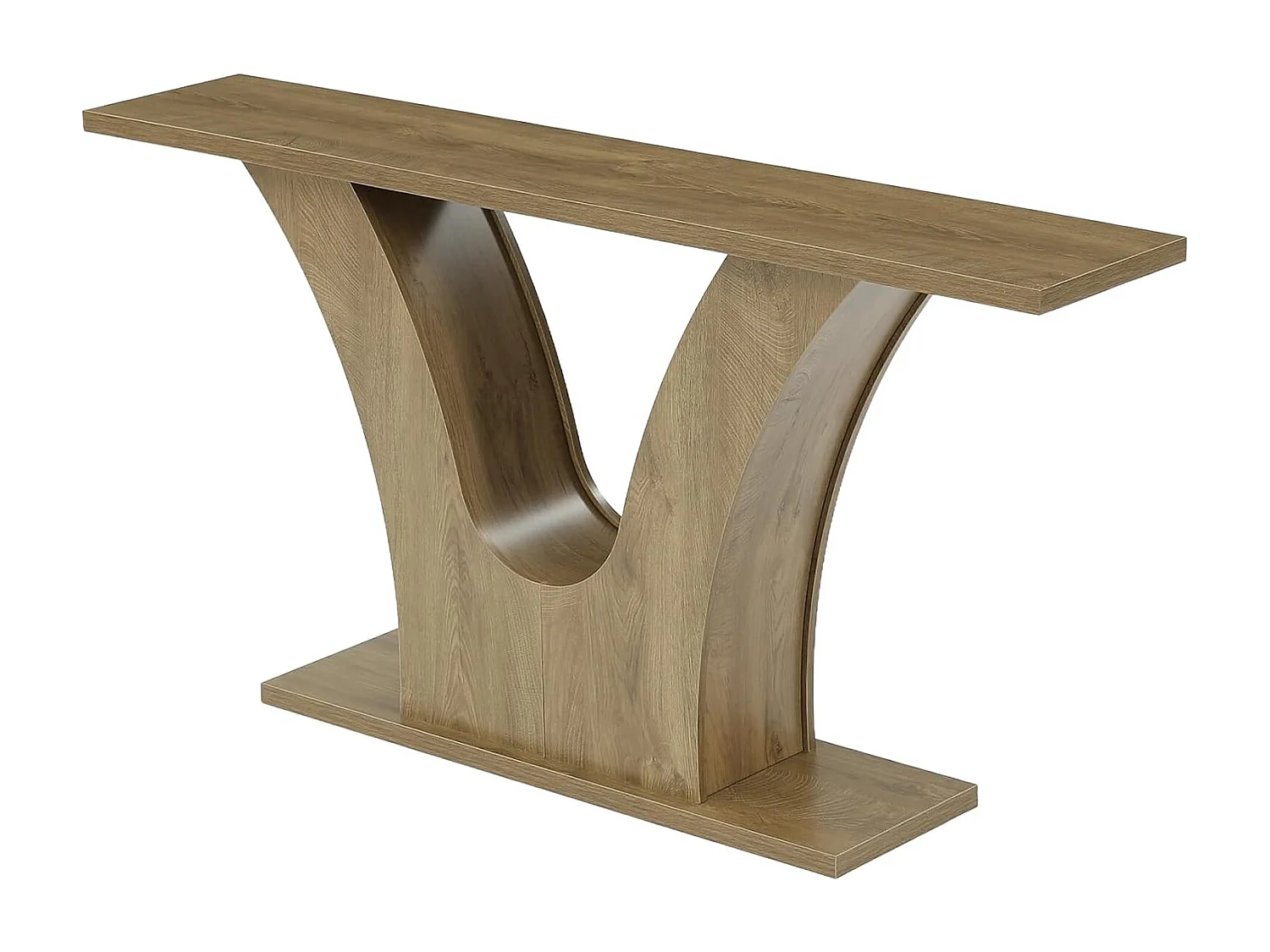 160 cm haltafel, 2-laags smalle salontafel in landelijke stijl met gebogen V-vormige voet, geschikt voor achter de bank.