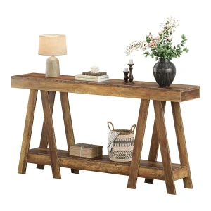 180 cm brede consoletafel in boerderijstijl met 2 niveaus, ideaal als bijzettafel achter de bank in de woonkamer of hal.