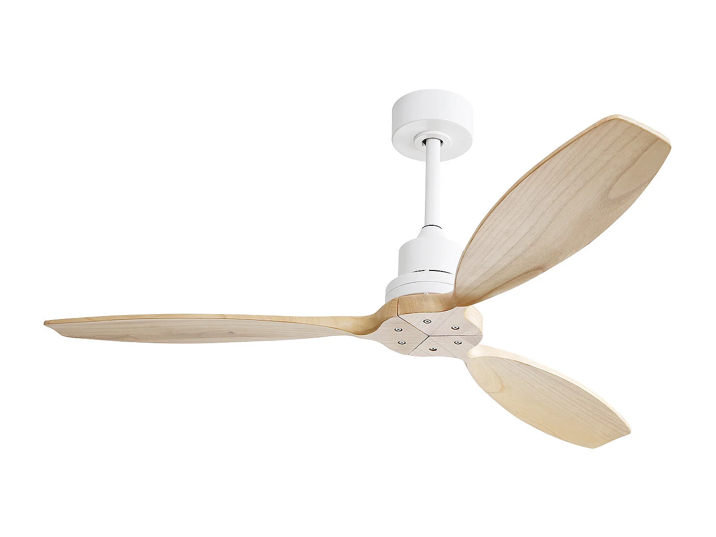 132cm plafondventilator met 3 bladen van houtfineer, afstandsbediening met 6 snelheden en timer, omkeerbare DC-motor, wit