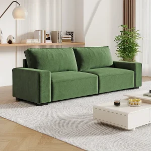 3-zits bank chenille groen – met brede armleuningen – 220 x 83 x 88 cm