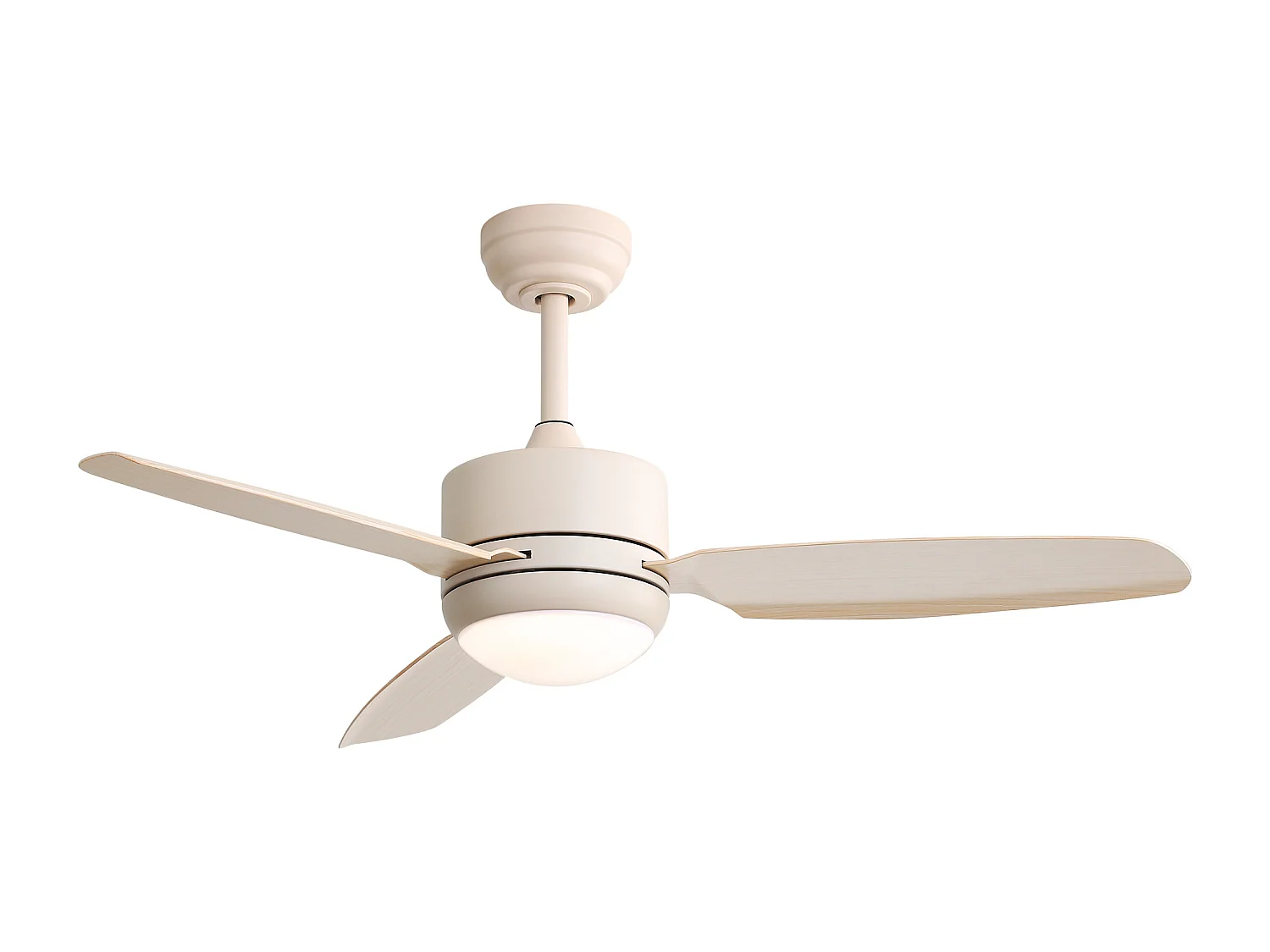 116,8 cm plafondventilator met 3 ABS-bladen, LED, 6 snelheden, omkeerbare DC-motor, beige