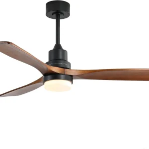 132cm 3-blads plafondventilator van walnoot met LED, 6 snelheden en timer, omkeerbare DC-motor, zwart 132cm 3-blads plafondventilator van walnoot met LED, 6 snelheden en timer, omkeerbare DC-motor, zwart