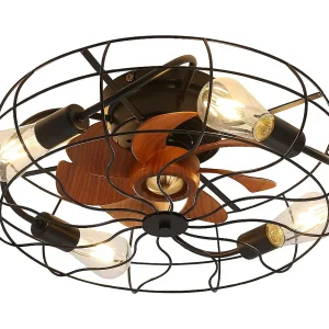 50,8 cm plafondventilator met 7 bladen, 4 lampen en afstandsbediening, omkeerbare DC-motor, zwart en bruin