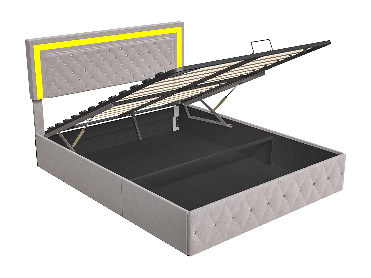 Opbergbed van 140x200 cm met ledverlichting, tweepersoonsbed met verstelbaar hoofdeinde, fluweel, beige