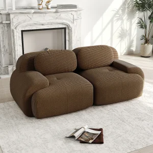 Bank 2-zits modulair in Ribfluweel – met 2 kussens – 208x103x70cm – Bruin Bank 2-zits modulair in Ribfluweel – met 2 kussens – 208x103x70cm – Bruin