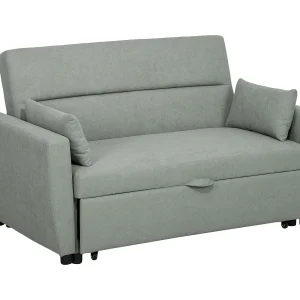 2-zits rechte slaapbank met 3-positie klik-klak rugleuning en schuifzitting, in lichtgrijs fluweel – 155x90x88,5cm