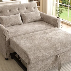 2-zits slaapbank van chenille, 3-in-1 sofa met in 3 standen verstelbare rugleuning – bruingrijs 2-zits slaapbank van chenille, 3-in-1 sofa met in 3 standen verstelbare rugleuning – bruingrijs