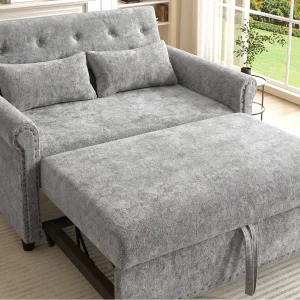 2-zits slaapbank van chenille, 3-in-1 sofa met in 3 standen verstelbare rugleuning – grijs 2-zits slaapbank van chenille, 3-in-1 sofa met in 3 standen verstelbare rugleuning – grijs