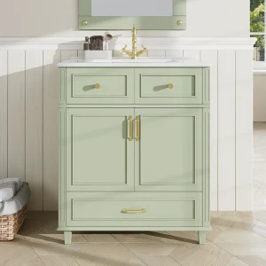 Badkamermeubel 81cm met keramische wastafel, onderkast met soft-close lade – groen Badkamermeubel 81cm met keramische wastafel, onderkast met soft-close lade – groen