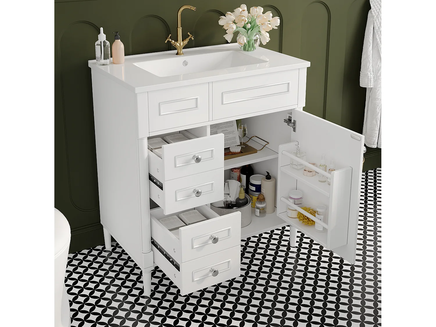 Badkamermeubel set wit 76,5cm met keramische wastafel - onderkast met 2 lades - soft-close - wit