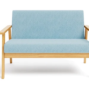 2-zitsbank, modern en Scandinavisch, tweepersoonsbank in teddyfluweel in hout, voor woonkamer, slaapkamer, kantoor, 107 x 60 x 77 cm, lichtblauw 2-zitsbank, modern en Scandinavisch, tweepersoonsbank in teddyfluweel in hout, voor woonkamer, slaapkamer, kantoor, 107 x 60 x 77 cm, lichtblauw