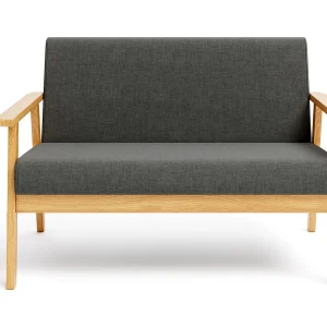 2-zitsbank – Modern en Scandinavisch – in hout en linnen – voor woonkamer, slaapkamer, kantoor – donkergrijs – 113 x 67 x 75 cm 2-zitsbank – Modern en Scandinavisch – in hout en linnen – voor woonkamer, slaapkamer, kantoor – donkergrijs – 113 x 67 x 75 cm