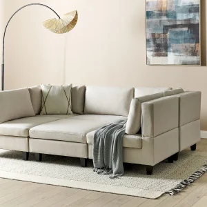 Modulaire U-vormige bank UNSTAD Stof Lichtbeige Met ottomaan 5-zitter