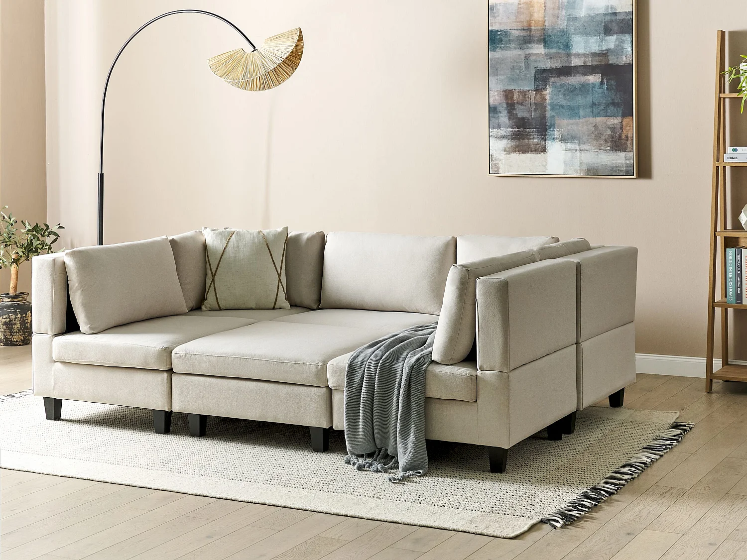 Modulaire U-vormige bank UNSTAD Stof Lichtbeige Met ottomaan 5-zitter