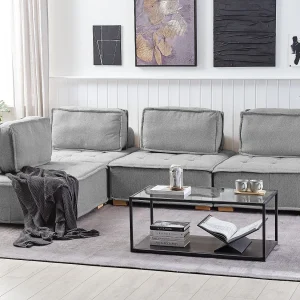 Modulaire hoekbank TIBRO Stof Grijs 4-zitter Rechterzijde Modulaire hoekbank TIBRO Stof Grijs 4-zitter Rechterzijde