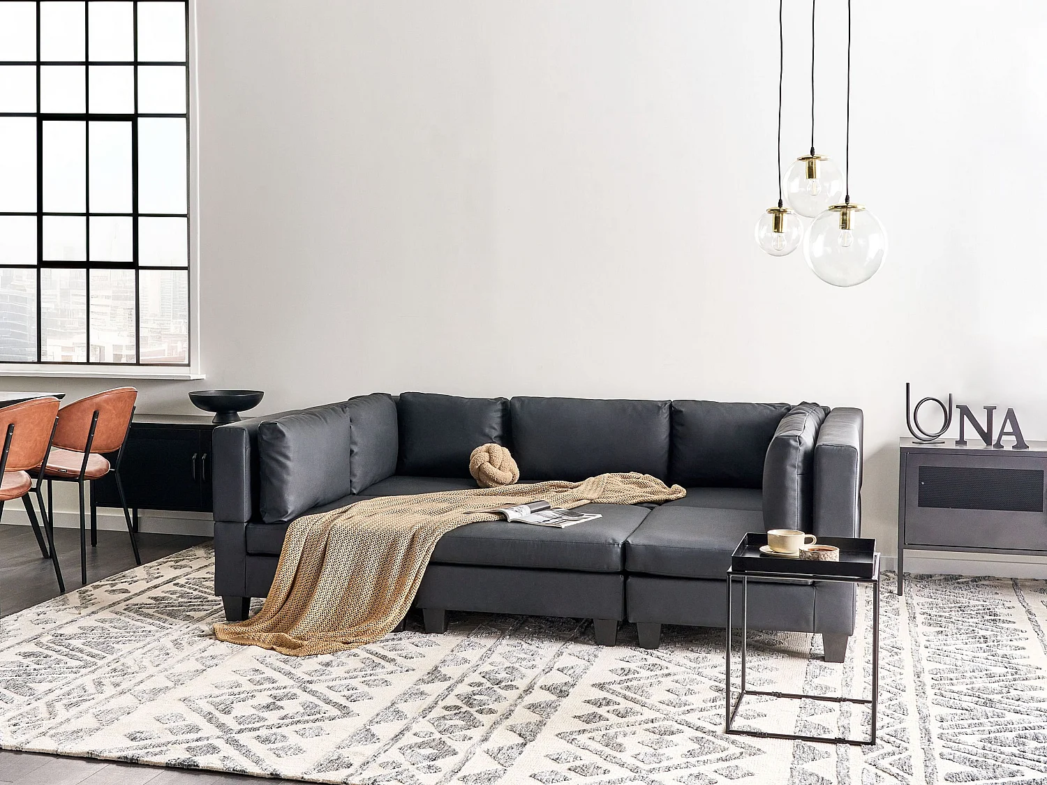 Modulaire U-vormige bank UNSTAD Kunstleer Zwart 5-zitter