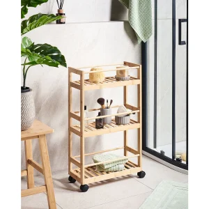 Rek QUINTAY met wielen Bamboehout Lichtbruin Rek QUINTAY met wielen Bamboehout Lichtbruin
