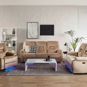 Elektrisch verstelbare bankenset BERGEN Fluweel Zandbeige met USB-poort 6-zitter