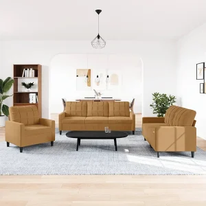 3-delige Loungeset met kussens fluweel bruin 3-delige Loungeset met kussens fluweel bruin