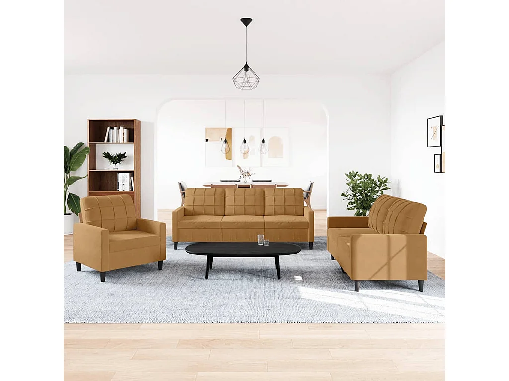 3-delige Loungeset met kussens fluweel bruin