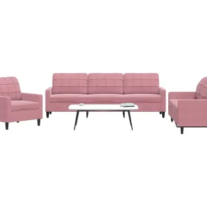 3-delige Loungeset met kussens fluweel roze 3-delige Loungeset met kussens fluweel roze
