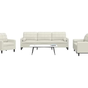 3-delige Loungeset met kussens en bolsters fluweel crèmekleurig