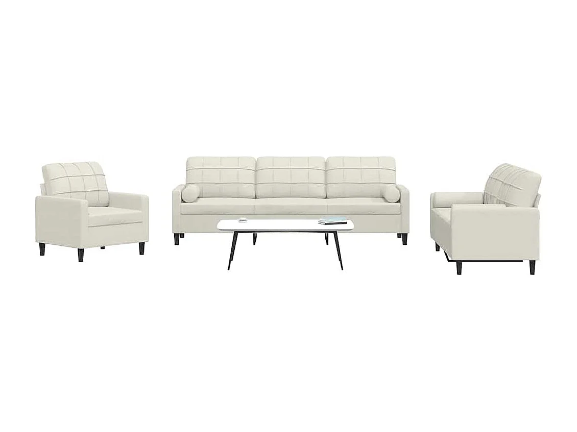 3-delige Loungeset met kussens en bolsters fluweel crèmekleurig