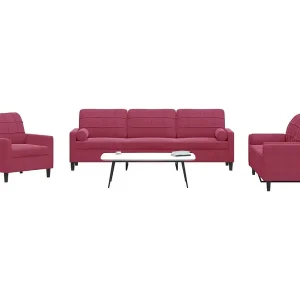 3-delige Loungeset met kussens en bolsters fluweel wijnrood 3-delige Loungeset met kussens en bolsters fluweel wijnrood