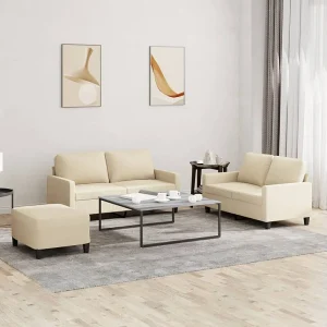 3-delige Loungeset met kussens stof crèmekleurig 3-delige Loungeset met kussens stof crèmekleurig