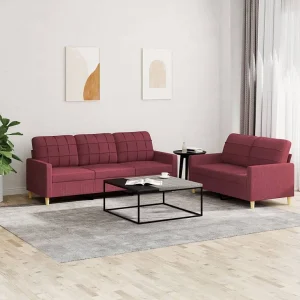 2-delige Loungeset met kussens stof wijnrood 2-delige Loungeset met kussens stof wijnrood