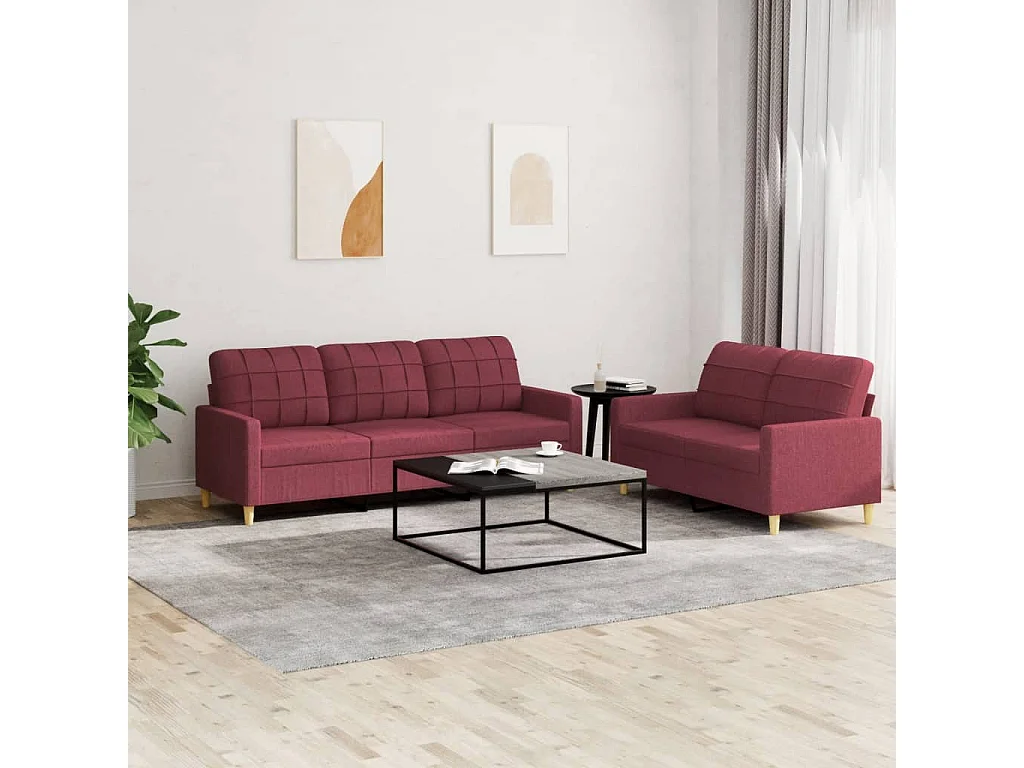 2-delige Loungeset met kussens stof wijnrood