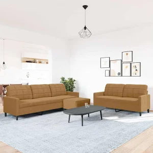 3-delige Loungeset met kussens fluweel bruin 3-delige Loungeset met kussens fluweel bruin