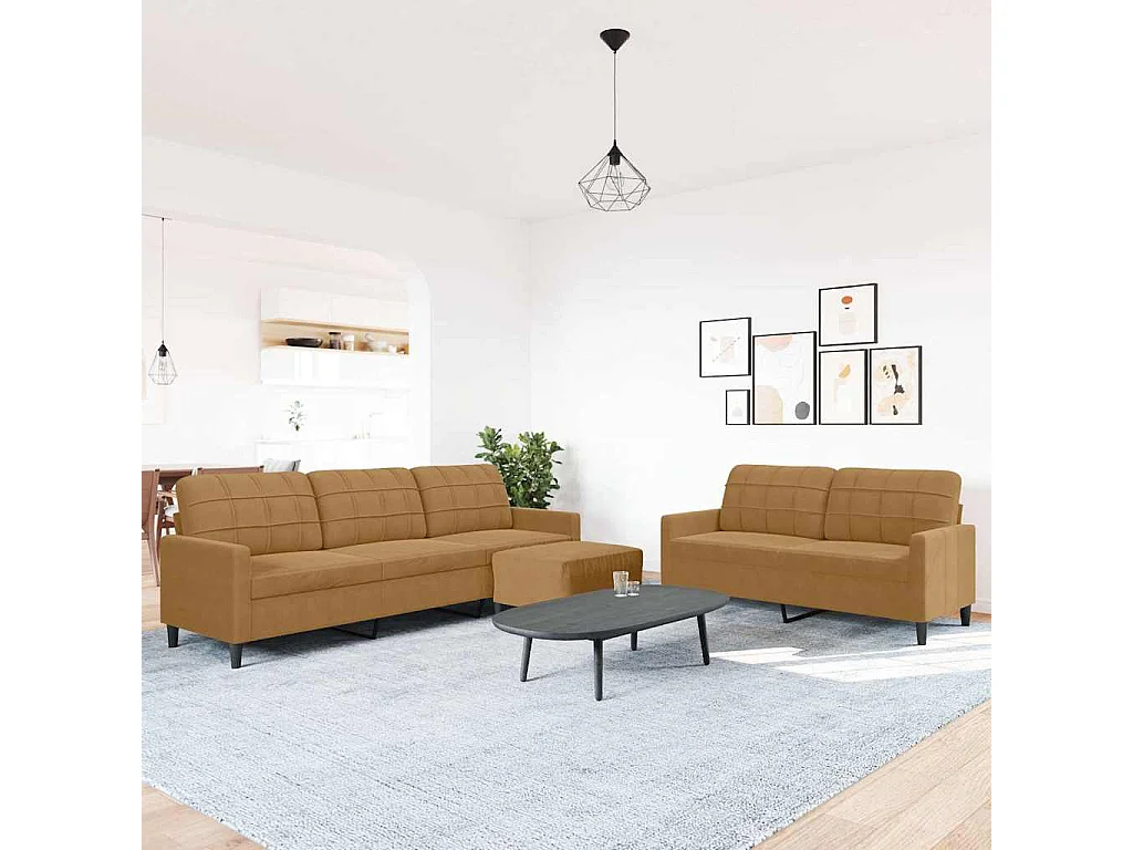 3-delige Loungeset met kussens fluweel bruin