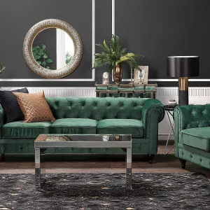 Bankenset CHESTERFIELD Fluweel Smaragdgroen 4-zitter