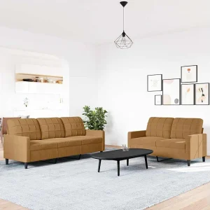 2-delige Loungeset met kussens fluweel bruin 2-delige Loungeset met kussens fluweel bruin